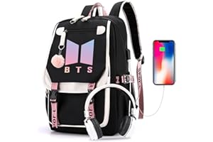 ZHENGGE Kpop BTS School Backpack Merchandise, Features USB and Audio Cable Interface Breakers, Suitable For Students, BTS Laptop Backpacks and Casual Backpack