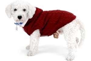 ZUNEA Pull pour petit chien classique doublé en polaire à capuche en tricot torsadé doux et chaud pour Noël Yorkshire Chihuahua Vin M