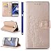 Produktbild FESELE Blume Lederhülle für [Samsung Galaxy S7 Edge] Ledertasche Handytasche Lanyard Brieftasche Hülle, Samsung Galaxy S7 Edge Prägung Blume Rebe Muster Strap Leder Flip Case Schutztasche Klappetui Schlanke Hülle Magnetverschluss Wallet Cover Kartenfach und Ständer Standfunktion für Samsung Galaxy S7 Edge + Blau Eingabestift-Blatt Blume,Golden