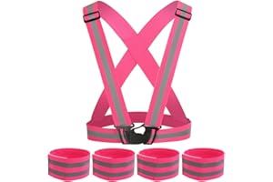 CHUER Gilet Catarifrangente + 4*Nastri Riflettenti, Alta visibilità Elastico Regolabile Giubbotto Riflettente Sicurezza per Corsa, Ciclismo, Jogging o Lavorano in Cantiere, la Sicurezza del Traffico