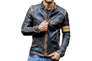 PREMIUM LEATHER PRODUCTS Herren-Motorradjacke, echtes Leder, Vintage-Stil, Schwarz