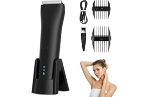 AISEELY Mens/Women Body Groomer - Ceramic Blade Trimmer with LED Skin Light, Electric Shaver for Beard/Chest/Bikini, IPX7 Waterproof Cordless for Wet&Dry Use, Travel Lock & Magnetic Charging Dock