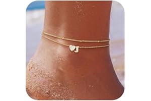 ZHESHY Tobillera Inicial Corazón Mujer Dobles Pulsera Tobilleras De 14 Quilates Oro Tobilleras Letra A-Z Impermeables Ajustable Juego De To Billeras Joyas De Pie De Verano Playa Para Mujeres Y Niñas