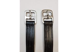 nilo Steigbügelriemen Leder schwarz 140 cm mit Nylon verstärkt/hochwertige Steigbügelriemen schwarz mit Metallschnalle – Verschiedene Größen