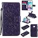 Produktbild Hozor PU Leder Hülle für Samsung Galaxy S6 Edge / SM-G925F 5.1 zoll Embossing 3D Prägung Blumen Muster Ledertasche Weiche TPU Soft Rückseite Abdeckung Handytasche Bumper Schutzhülle Brieftasche Flip Case Wallet Cover Bookstyle Handyhülle Tasche Anti-Scratch Shell Folio Klapphülle mit Standfunktion Magnetverschluss und Kredit Kartenfächer - lila