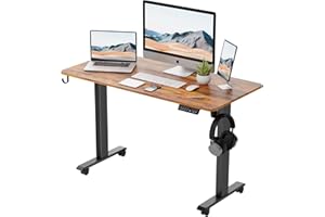 BEXEVUE Height Adjustable Electric Standing Desk - 120x60 cm Stand Up Table Desk Thick Splice Board, Smart Control Panel 4 Memory Heights, Anti-Collision System, Sit Stand Desk for Home Office Brown