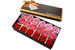 TEEROVA 18Pcs Rose Soap Flower Handmade Rose Scented Bath Soap Petals in Gift Box (A)