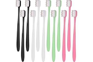 Dacitiery 12 Pieces Extra Soft Toothbrush for Sensitive Gums, Soft Micro-Nano Manual Toothbrush with 20,000 Bristles for Fragile Gums Adult Kid Children (Black, White, Pink, Green)