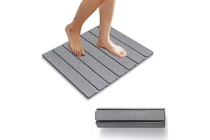 HOUYA-TEC Alfombra Baño Antideslizante,Alfombrilla de baño Absorbente de Piedra AlfombraAntideslizante Secado rápido diatomeas tapete baño Antideslizante Plegable,adecuado para baño, cocina (Gris claro, M)