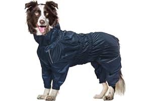 Geyecete - Rozciągliwy kombinezon z nogawką 1/2 nogawki, wodoodporny płaszcz dla psa z zamkiem błyskawicznym i nylonową klamrą, dla dużych psów, małych i średnich - granatowy-S