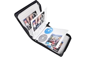 LIOVODE Etui na DVD 200 DVD i pojemność 100 broszur, przechowywanie płyt CD z wkładkami do broszur, organizer na media, czarny portfel na płyty CD do domu i samochodu
