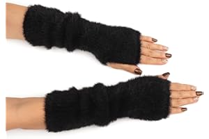BelleVive Mitaines pour femme en velours imitation vison Y2K - Manchettes longues - Mitaines thermiques tricotées, Noir , L