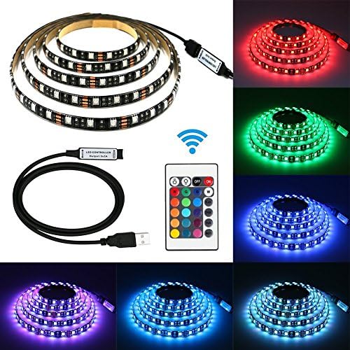 LED TV Backlight HOMORE 3.3FT(1 M) HDTV USB Powered 2 RGB Multi Color USB Led Light Strip with Remote Control Home Theater Accent Lighting Kits for TV Desktop PC