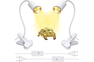 LQUNFYL 2PCS Lampe Chauffante Tortue Lampe avec 240CM Câble Tortue Terrestre Lampe Reptile UVA UVB Chauffante Kit Terrarium Tortue Lampe Pince E27 avec Interrupteur à Bouton Poussoir pour Serpent Lézard