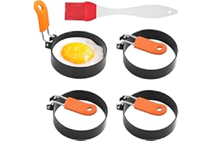 Skibetfo 4pcs Stainless Steel Egg Rings Non Stick for Frying,Round Egg Shaper for Frying Pan,Poached Egg Moulds for Fried Eggs,Griddle Egg Circles with Oil Brush for Cooking Pancake Crumpet Mcmuffin