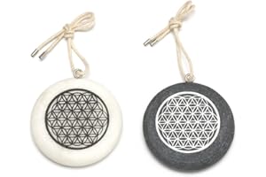 EAST-WEST Trading GmbH Lot de 2 pierres porte-bonheur fleur de vie, 1 x blanc + 1 x pendentif porte-bonheur noir