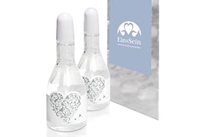 EinsSein Zestaw 72 baniek mydlanych na wesele, buteleczki szampana, biało-srebrne, weselne, w stylu vintage, dekoracja weselna, serce, prezent dla gości, dekoracja stołu, cukierki, bary, banieki powietrza