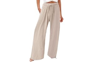 Yinguo Linen Trousers for Women UK Cotton Casual Loose Comfy Work Pants with Elastic High Waist Paper Bag Drawstring Pant Ladies Work Clothes Business Casual Pants