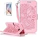 Produktbild Samsung Galaxy S6(2015) Neu Design Hülle mit Panzerglas,ISENPENK Original Flip Bookstyle Cover Wasserdicht Shockproof Anti Slip Protection Stoßfest Leather Case mit Standfunktion,3D Rose Muster Pattern Wallet Case mit Intern Karte Schlitz,Anti-Sturz Stoßdämpfend Magnetic Closure Handygürtel Wallet Tasche Schutzhülle Leathertasche für Samsung Galaxy S6(2015) 5.1Zoll-[Rose pattern,rosa]+Panzerglas/Schutzfoile/Displayschutzfolie