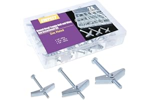 Swpeet Assortiment de 24 boulons à bascule et écrous papillon pour accrocher des articles lourds sur cloison sèche – 0,6 cm, 0,9 cm, 1,4 cm