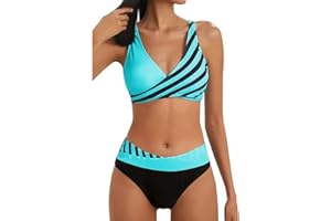 SHINEHUA Damen Bikini Set Wickeloptik Lace Up Bikini Set Neckholder Bikini Oberteil High Waist Wickel Bikinihose Tiefer V Ausschnitt Sportlich Zweiteiliger Strandbikini