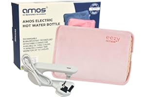 AMOS Eezy Rechargeable Electric Hot Water Bottle Bed Warmer with Hand Heat Pad Glove Pain Relief, Pink