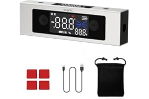 eSynic 4x90°Level Box Digitale con 2 Linee Laser, Doppio LCD, Angle Finder Inclinometro Dual Asse X/Y, Base Magnetica, Goniometro Ricaricabile in Alluminio 3 Unità °/% / MM/M per Falegname - Argento