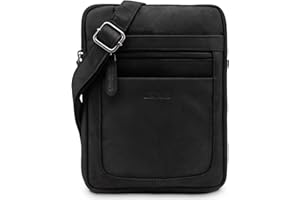LEABAGS Leder Umhängetasche Herren & Damen I Messenger Bag mit Schultergurt I Schultertasche I Arbeitstasche I Tragetasche I Handtasche I Echtleder Tasche I Nature Schwarz