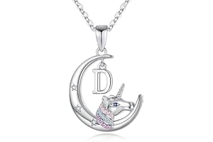 TINGN Unicornio Regalos para Niñas Collar, Chapado en Oro Blanco de 14 Quilates Crescent Moon Colgante Unicornio Collares Colorido CZ Unicornio Collar Joyas Unicornio Regalos para niñas Mujeres