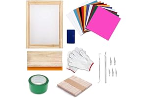 Runaup Vinyl Screen Printing Kit, Include Screen Printing Frame, 10 Pcs Adhesive Vinyl Sheets, 2 Pcs Transfer Tape for Vinyl and Other Accressories
