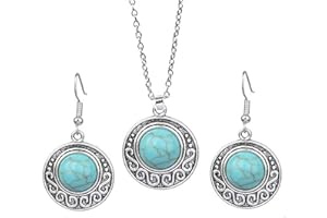 KONFEN Parure Gioielli Turchese Donna, 2 Pezzi Set Collana Ciondolo Turchese Girocollo Orecchini, 3 Pezzi Set Conchiglie Naturale Collana Orecchini Bracciali, Bohemien Parure Boho per Donne Ragazze