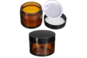 KingYH 2 Pieza 50 ml Tarros de Cristal de Ámbar con Tapa Interior Vacía Crema Rellenables Botella de Pot Recipiente para Salve Crema Facial Loción Aromaterapia Mezclas Biberó Marrón