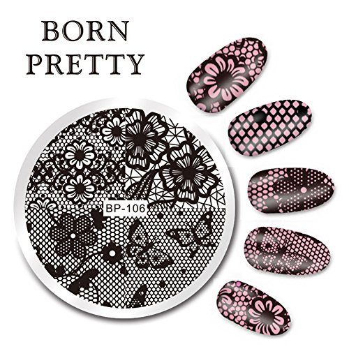 Born Pretty 5.5cm Round Nail Art Stamp Template Lace Butterfly Design Image Plate BP-106