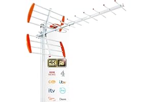 SZKALAK Outdoor TV Aerial - Outdoor Aerial with Strong Signal UK, 4K/1080P Clear Channel Reception for Digital HDTV, UHF/VHF Digital Signal, Attic/Roof Mount (32.8 FT Coax Cable)