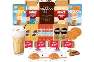 GIFT HARBOUR Coffee Gift Set Biscuit Hamper - Iced Salted Caramel/Iced Latte/Iced Vanilla Latte - Coffee Gift, Coffee Gift For Men & Women - Instant Coffee Gift Selection with Jumbo Stroopwafel & Lotus Biscoff