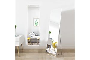 Warmiehomy Full Length Mirror, 147X37cm Floor Full Body Rectangular Standing Mirror with Stand, Hanging or Leaning Against for Bedroom Cloakroom, Sliver White