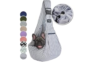 NATUYA Pet Dog Sling Carrier Puppy Carrier Walking Bag Adjustable Shoulder Strap Hand Free Protective Mesh Pocket Safety Belt Pet Carry Tote Handbag for Outdoor Subway, Blue Stripe