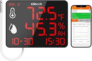 Elitech Data Logger Temperatura e Umidità Bluetooth con Sonda Esterna 2m per Serre Magazzini Laboratori 30000 Dati Ampio Schermo LCD DR-230-THE