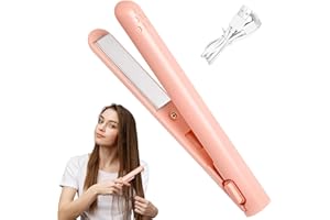 LONNALEE Mini Dual-Purpose Curling Iron, 2 in 1 Hair Straightener and Curler, USB Rechargeable Small Hair Curler Iron for Travel, Cordless Curling Iron, Portable Curling Wands (Pink)
