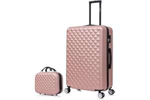 CELIMS - Juego de Maletas | Maletas de Viaje Grandes 23 Kilos + Neceser Mujer| Maleta Grande 23 Kilos 75cm + Neceser Viaje | ABS | Oro Rosa