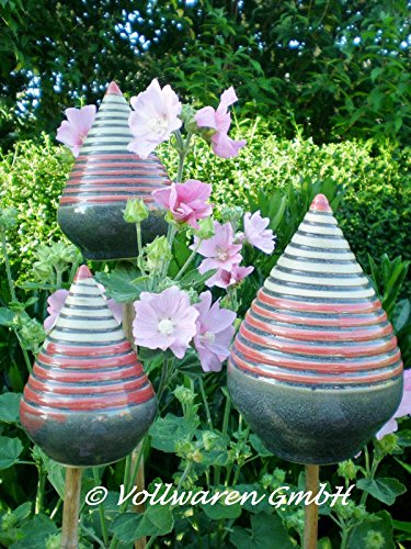 ROSENKUGEL ZAPFEN geringelt KERAMIK H17 handgearbeitet anthrazit Kunstkeramik FROSTFEST - 3