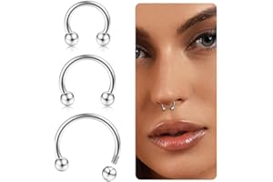 Diamday Piercing de nariz de titanio 16 G para mujeres y hombres, titanio y acero quirúrgico, piercing para la nariz, tabique, herradura, aro, ceja, tragus, labio, daith hélix, piercing joyas, 6-12 mm