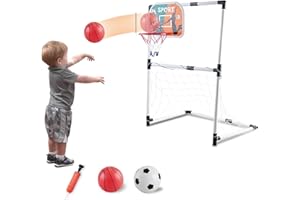 ASTIS Porte da Calcio Rete da rimbalzo, 2 in 1, per Bambini con Palla e Pompa, Porta da Calcio da Giardino Giocattolo Sportivo per Esterni Indoor Regalo di Natale per Bambini, Giochi Bambina 3 5 6 7 Anni