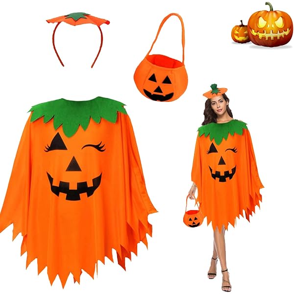 Costume Citrouille Halloween Adulte Femme - Cape, Bandeau Et Sac - Déguisement Mignon Pour Fête, Cosplay - 4
