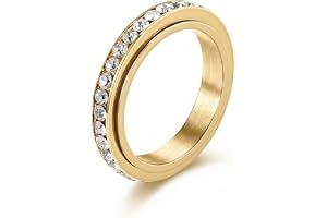 QZKJQDD Fidget ring dam rostfritt stål guld med zirkon – anti-stress ring spinner ring vridbar ångest ring spinning smyckesri