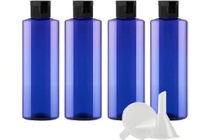 ZEOABSY 4 Pezzi 200 ml Blu Bottiglie di plastica PET con Tappo Flip Top Nero, Spalla Piatta Contenitori per Cosmetico, Bottiglie da Viaggio per Lozioni, Liquido, Olio