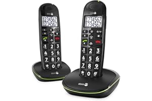 Doro PhoneEasy 110 Duo Teléfono Inalámbrico DECT para Personas Mayores con Teclas Grandes Parlantes, Función de Llamada Interna y Audio Amplificado [Versión Española y Portuguesa] (X 2 / Negro)