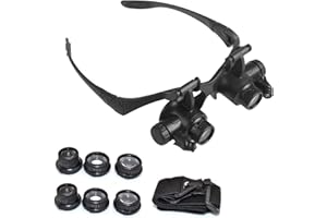ALLOMN Magnifying Glass with Light, LED Illuminated Hands Free Head Magnifier Visor with 4 Detachable Lenses - 10X 15X 20X 25X, for Reading, Jewellers Loupe, Watch and Electronic Repair