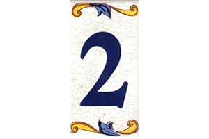 TORO DEL ORO Numéros de maison. Lettres et chiffres en mosaïque. Décalque en céramique. Style craquelé. Noms et adresses. Grand Craquelé Design 5 x 10 cm (numéro deux "2")