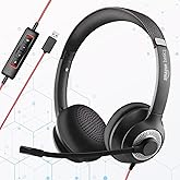 Amazon Basics Pro Series Wired USB On Ear Headset with Mic | 40 mm Driver | Computer/PC or Laptop Headphone | Noise Cancellat